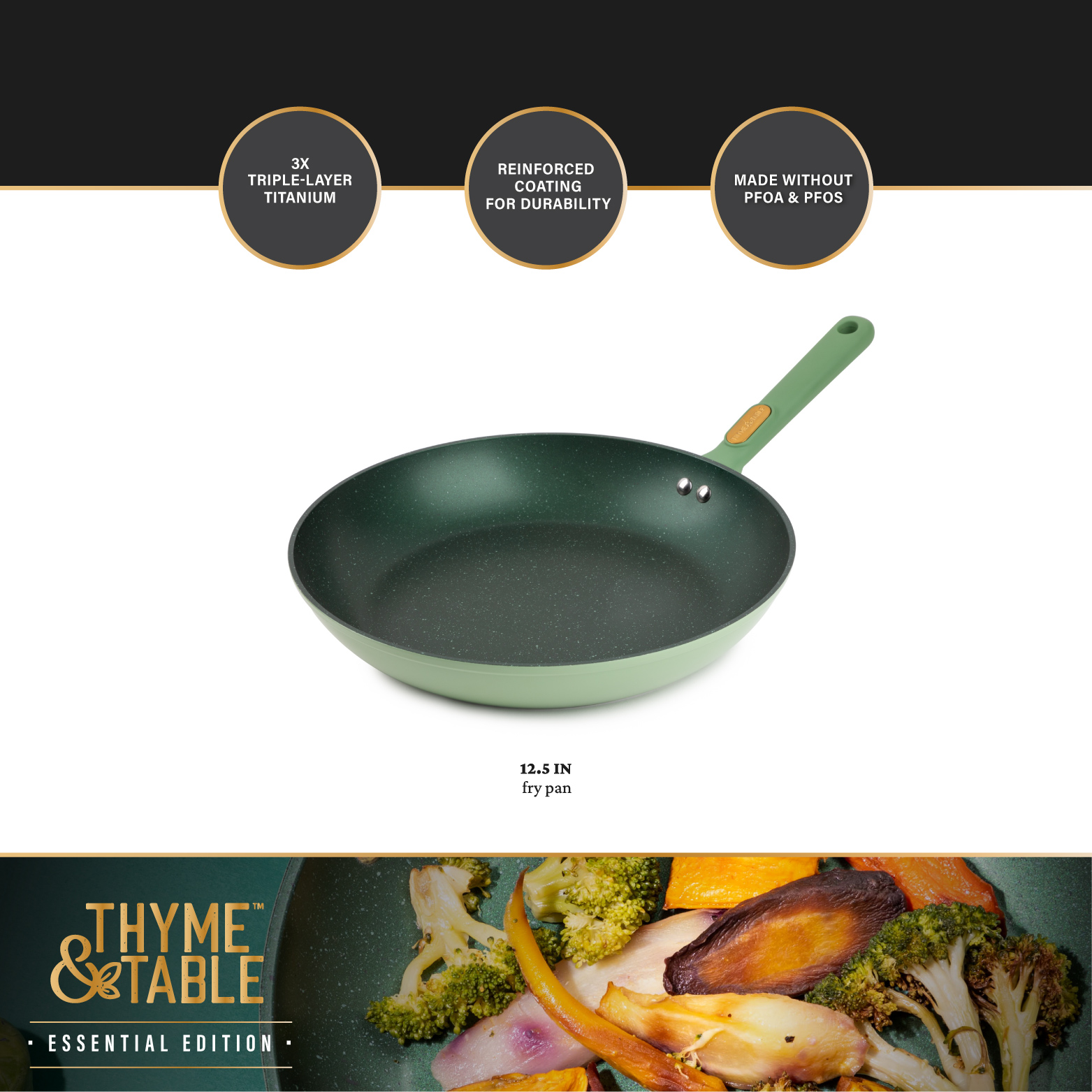 Thyme & Table 12.5" Non-Stick Fry Pan - Green, Granite Collection
