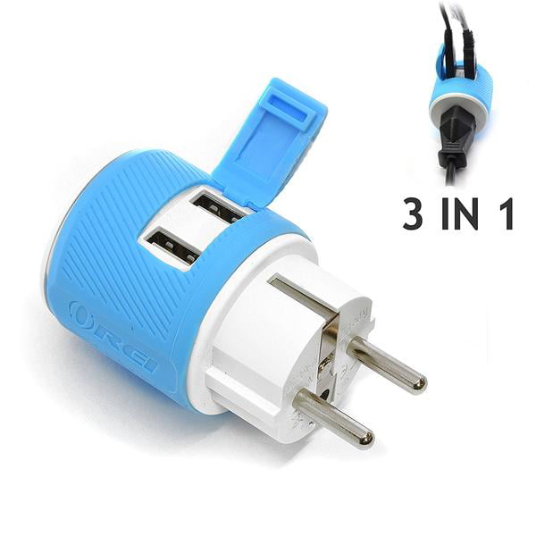 USA Input Schuko Travel Plug Adapter by OREI with Dual USB Germany Surge Protection Type E/F iPhone and More Will Work with Cell Phones iPad France Laptop Tablets Camera U2U-9 