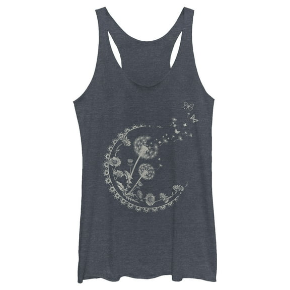 Women's Lost Gods Blowing Dandelion Racerback Tank Top Navy Blue Heather X Large