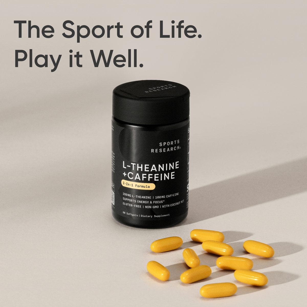 Sports Research® Premium L-Theanine 200mg Supplement + Caffeine & Coconut Oil - Natural Nootropic