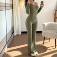 thumbnail image 5 of Szluipve Women Ribbed Knit 2 Piece Outfit Zip Up Hooded Long Sleeve Top High Waist Flare Pants Set Slim Fit Casual Matching Tracksuit, 5 of 6