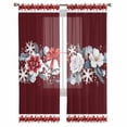 thumbnail image 2 of Red Christmas Sheer Curtains 72 Inches Long, Winter Xmas Bells Bow Flower Snowflakes Light Filtering Window Curtains for Living Room/Bedroom, Rod Pocket Voile Sheer Drapes, 52"Wx72"L, 2 Panels, 2 of 9