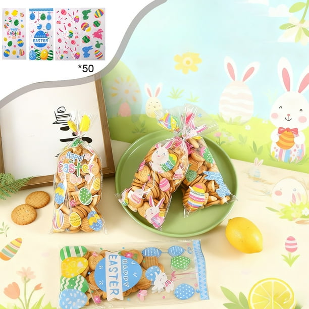 Bolsas de dulces con cordón de conejito de Pascua para niños | Bolsas de plástico para regalos de Pascua y fiestas | Bolsas de regalo reutilizables con cierre seguro