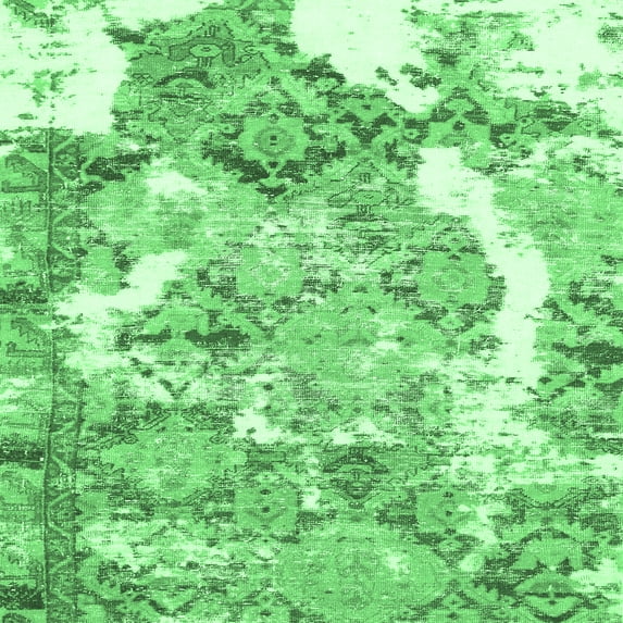 Ahgly Company Indoor Square Abstract Emerald Green Modern Area Rugs, 7' Square