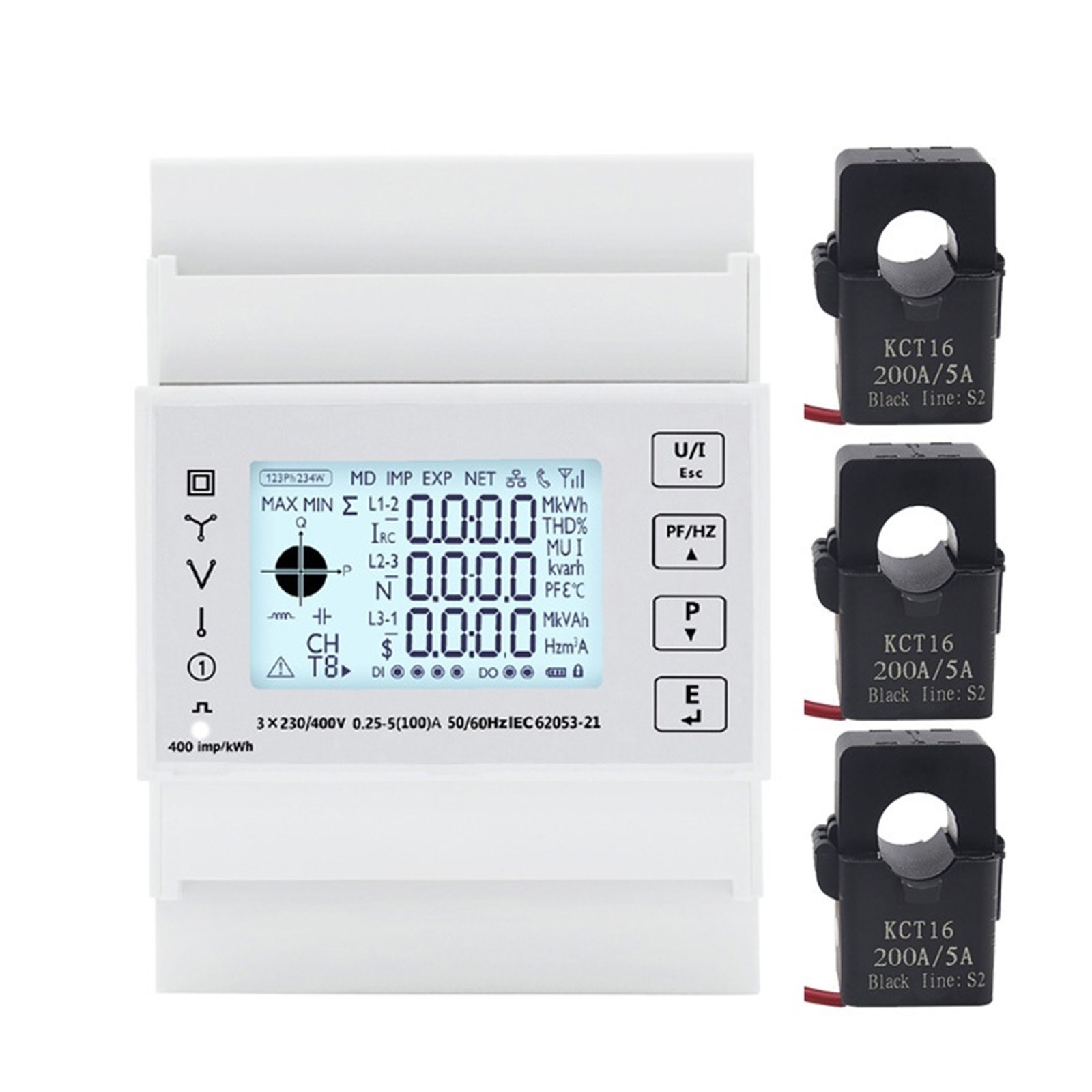 Smart Energy Electricity Consumption Power Meter 3 Phase Din Rail Meter Modbus With 50A100A150A200A/5A CT Voltmeter Ammeter ,Easy to Install