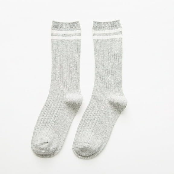 suxuMhao Socks,5 Pairs Retro Striped Double Bar Double Needle Socks,All-Season Casual Socks,One Size Fits Most,Gray&White Cotton Socks for Daily Wear-Soft,Durable & Comfortable Socks Suitable