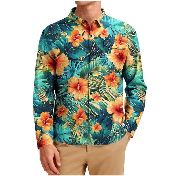 Men's Hawaiian Long Sleeve Shirts Lapel Button Down Printing Cardigan Vacation Everyday Tops