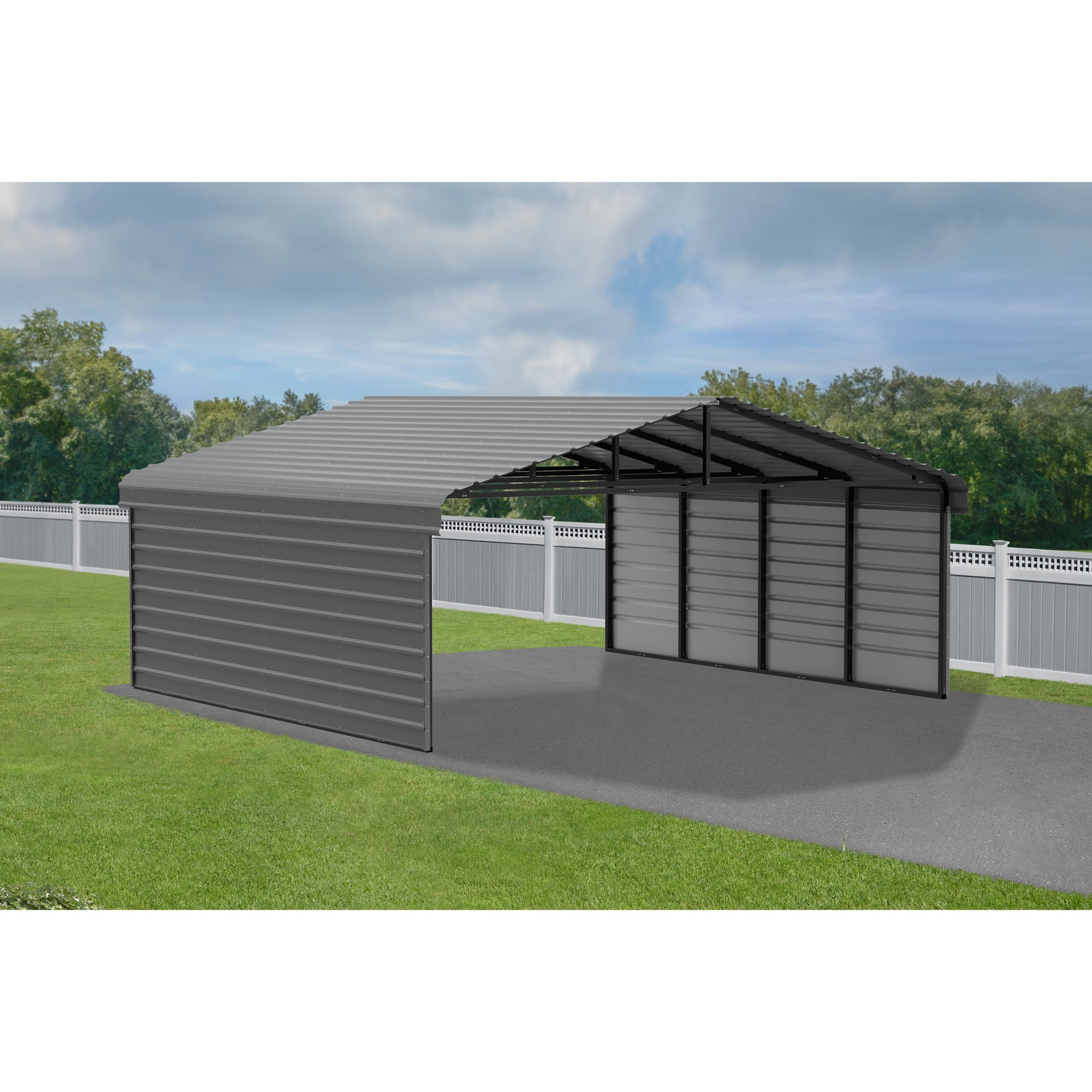 Arrow 20 x 20 x 9 ft Charcoal Steel Carport With 2 Side Wall Kit