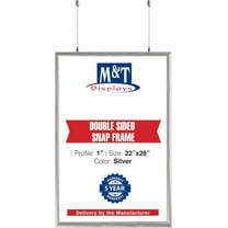 M&T Displays Double Sided Snap Frame Silver 22x28 Inch Picture Poster Holder 1" Aluminum Profile Front Loading Mitered Corner with Hanging Hardware