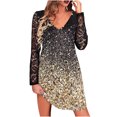 thumbnail image 1 of Moda mujer vestido estampado encaje patchwrok manga larga cuello en V mini vestidos Fridja  NMB3931, 1 of 4