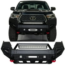 Vijay Compatible with 2016-2017-2018-2019-2020-2021-2022-2023 Toyota Tacoma Front Bumper Textured Black Steel with Lights and D-rings