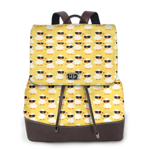 Balery Cute Duck With Black Glasses Mochila de Cuero para Mujeres, Gran Capacidad, Bolsa de Viaje Multifuncional, Mochila de Cuero y Bolsa de Hombro para Mujeres
