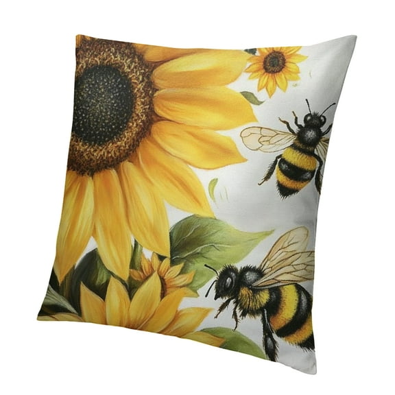 Patifu Sunflower Outdoor Waterproof Pillow Covers , Farmhouse Yellow Floral with Bee Live Love Laugh Decorative Throw Pillowcases Polyester Cushion Covers for Garden Patio Sofa Couch 12x12in