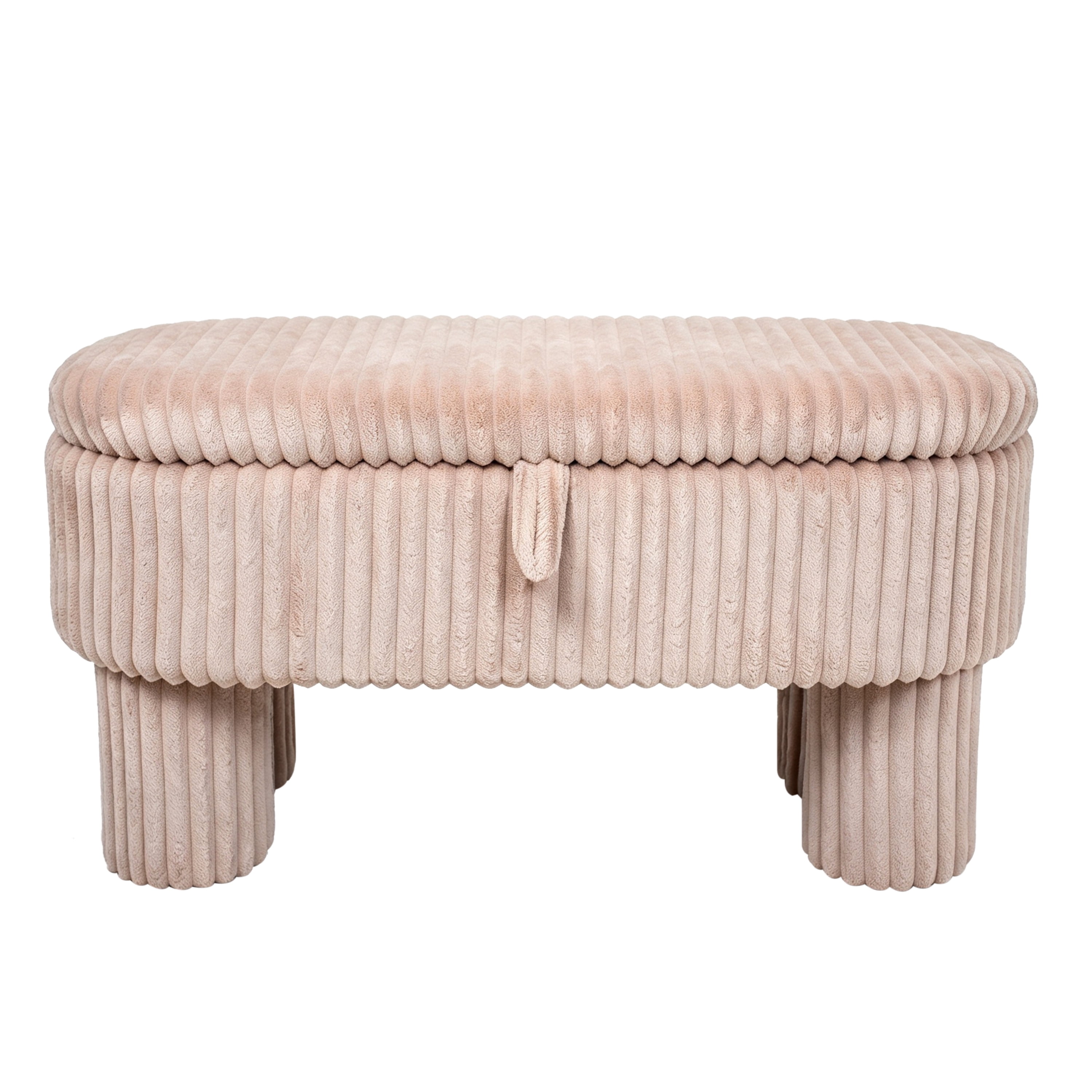 Euroco Modern Storage Ottoman Bench,Corduroy Upholstered Entryway Shoe Bench, End of Bed Bench for Living Room Bedroom,Pink