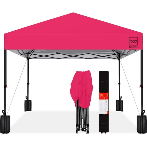10x10ft 1-Person Setup Pop Up Canopy Tent Instant Portable Shelter w/ 1-Button Push, Case, 4 Weight Bags - Hot Pink