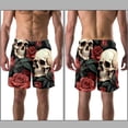 thumbnail image 3 of luoweisi Men's Beach Shorts Quick Dry Swim Trunks with Mesh Lining Roses and Skull L, 3 of 5