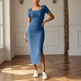 thumbnail image 2 of Vestido informal de cuello cuadrado para mujer: color liso, tejido de poliéster, versátil para combinar con otras prendas, primavera/verano/otoño, se recomienda lavar a mano., 2 of 8