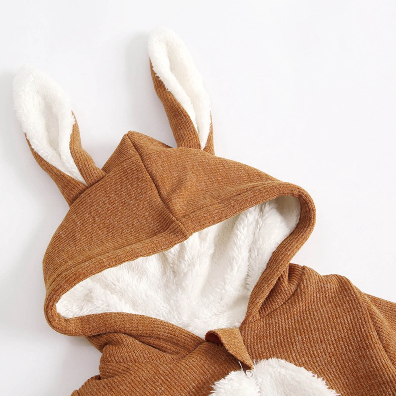 Riecok Winter Baby Clothes Fleece Thick Onesie Cute Rabbit Ears Hooded Winter Infant Clothes Coffee 0 Months