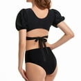 thumbnail image 6 of Bikini Sets for Women V Neck Puff Sleeve Two Piece Bathing Suits High Waisted Tummy Control Wrap Tie Back Bikini Charming Beachwear, 6 of 6