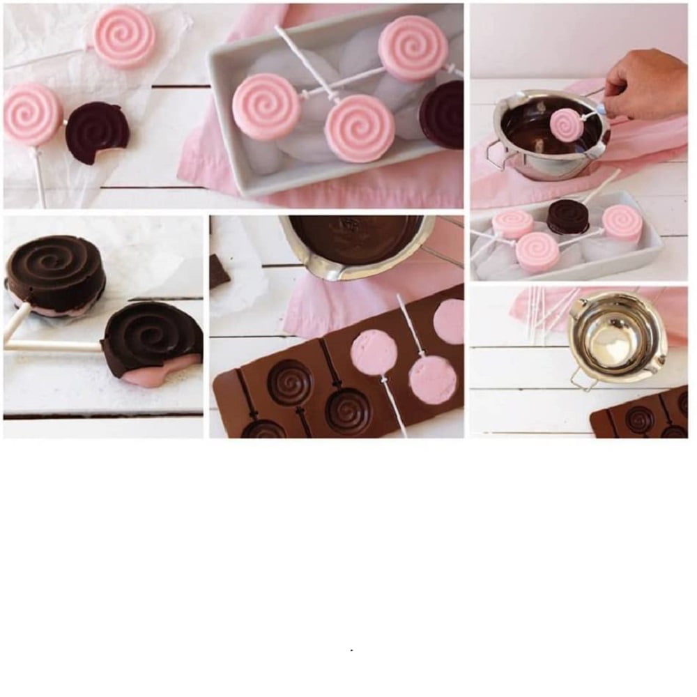 COOKNBAKE Round Silicone Mold for Lollipop Hard Candy Chocolate Cake  Decorating With 24pcs Reusable Sticks Swirl Shape Set of 4
