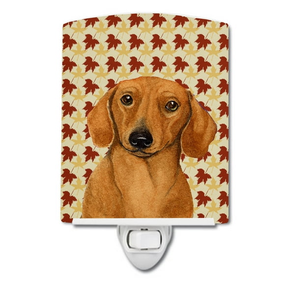 Caroline's Treasures LH9087CNL Dachshund Fall Leaves Portrait Ceramic Night Light, 6x4x3", multicolor
