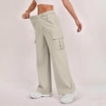 thumbnail image 4 of Casual Loose Fit Cargo Pants for Women High Waisted Straight Wide Leg Trousers with Functional Pockets for Daily Outdoor Outfits Beige L, 4 of 5