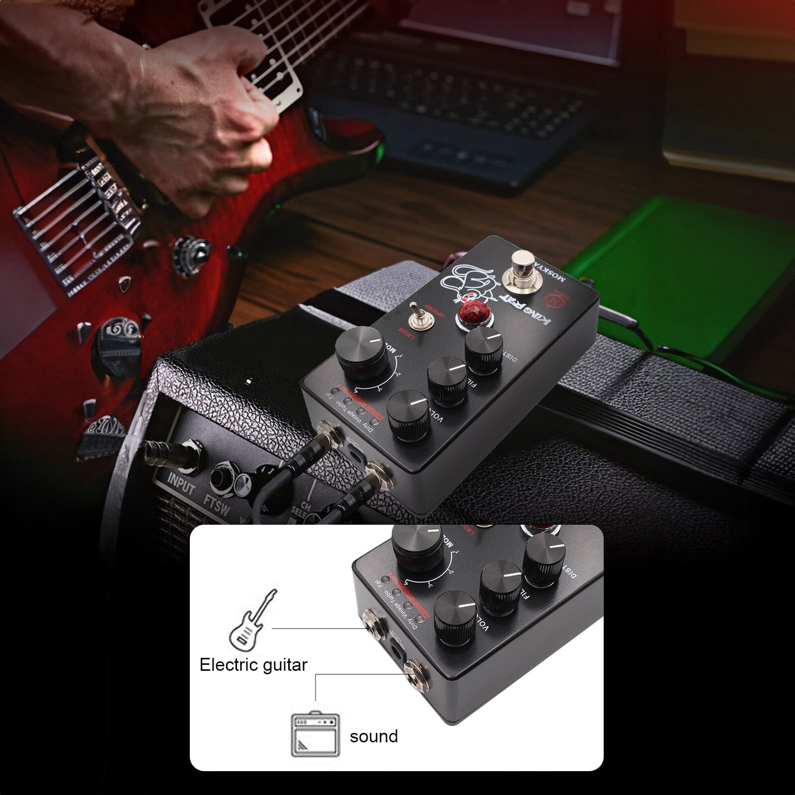 MOSKYAudio Effect maker,Rat Portable Processor Fuzz Pedal - Mode Switch Portable 4 Mode QISUO SIMBAE Ele KI Maker RAT