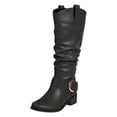 thumbnail image 3 of Women's Knee High Riding Boots Comfortable Low Chunky Heel Side Zipper Round Toe Wide Calf Boots Brown, 3 of 8