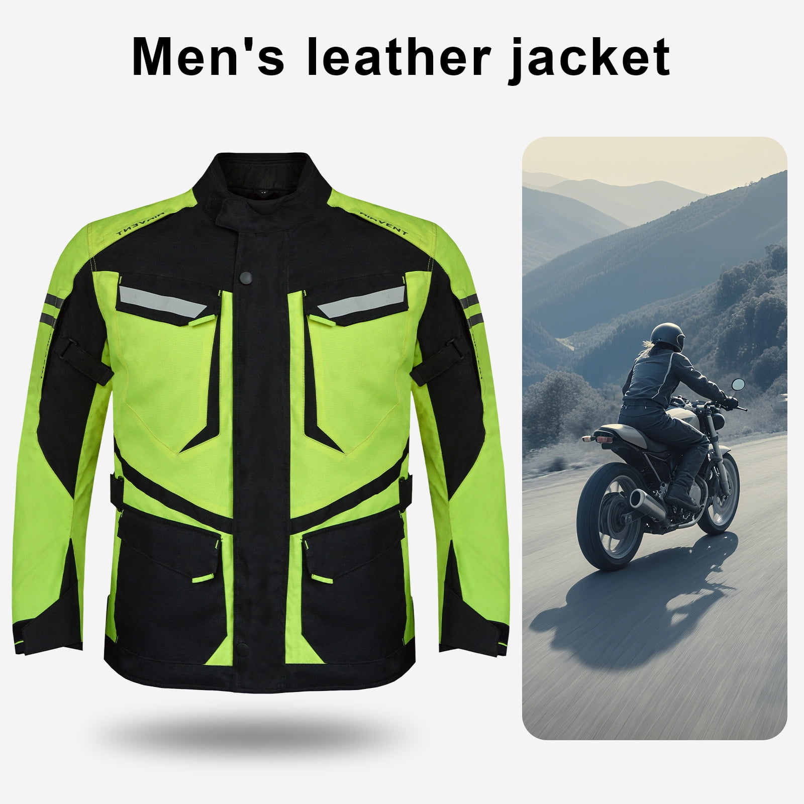 Dream Apparel Mens Motorcycle jacket Black, Armored Protective Round Neck & Air Vents