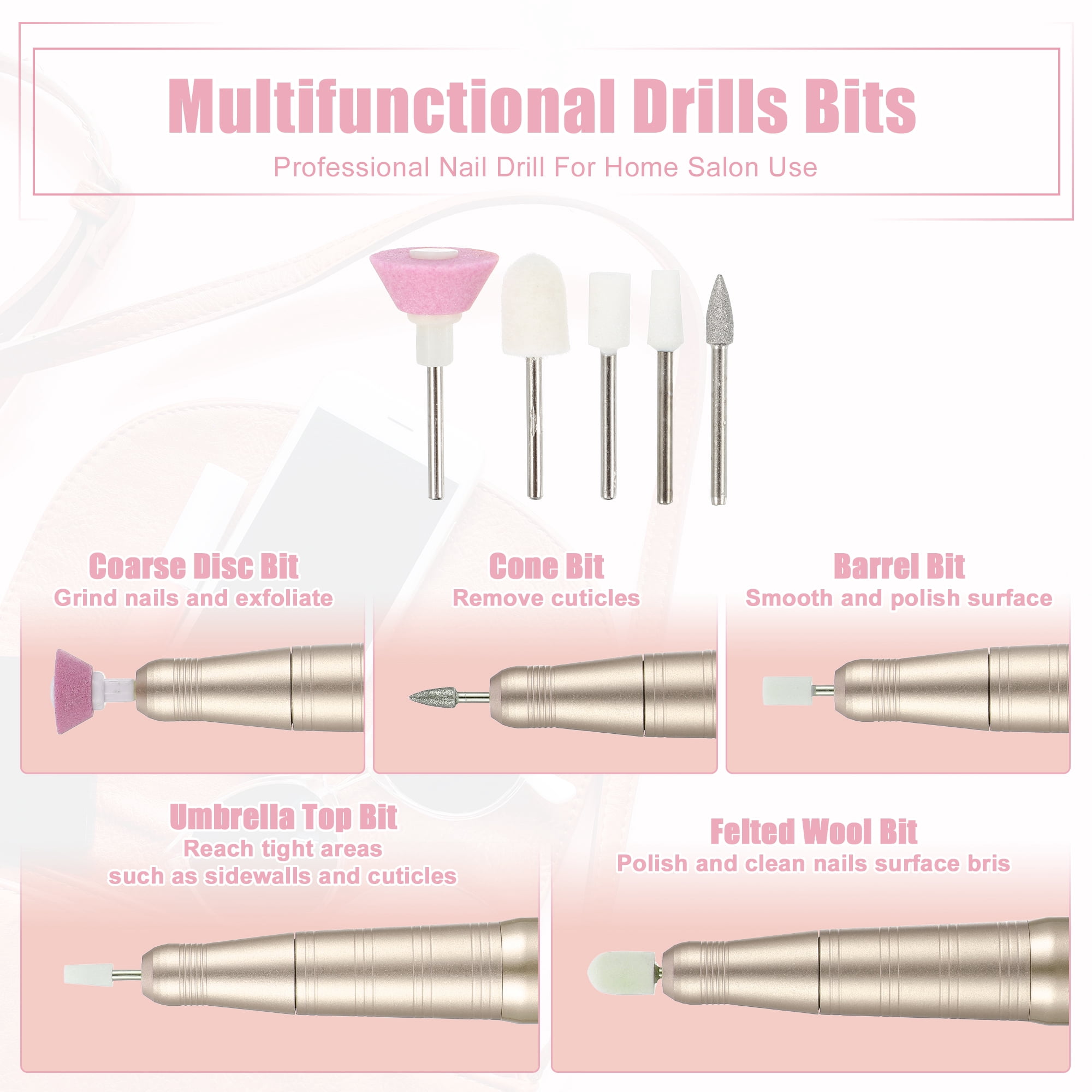 Electric Cordless Nail Drill Kit 26000RPM Nail Drill Machine Nail Drill for Manicure Polishing Gold Tone