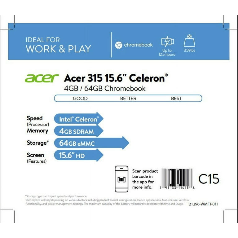 ACER PC portable Chromebook 15 pouces CB315-3H-C3HS pas cher 