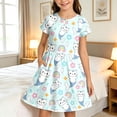 thumbnail image 2 of Glisme Kids Girls Dress Cartoon Cat Print Short Sleeve Crew Neck Summer Comfortable Toddler Girls Dresses Size 9-10 Years Light blue, 2 of 4