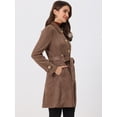 thumbnail image 3 of Abrigo de gamuza sintética para mujer Gabardina con cinturón y botones en la parte delantera de invierno Marrón Oscuro S, 3 of 5