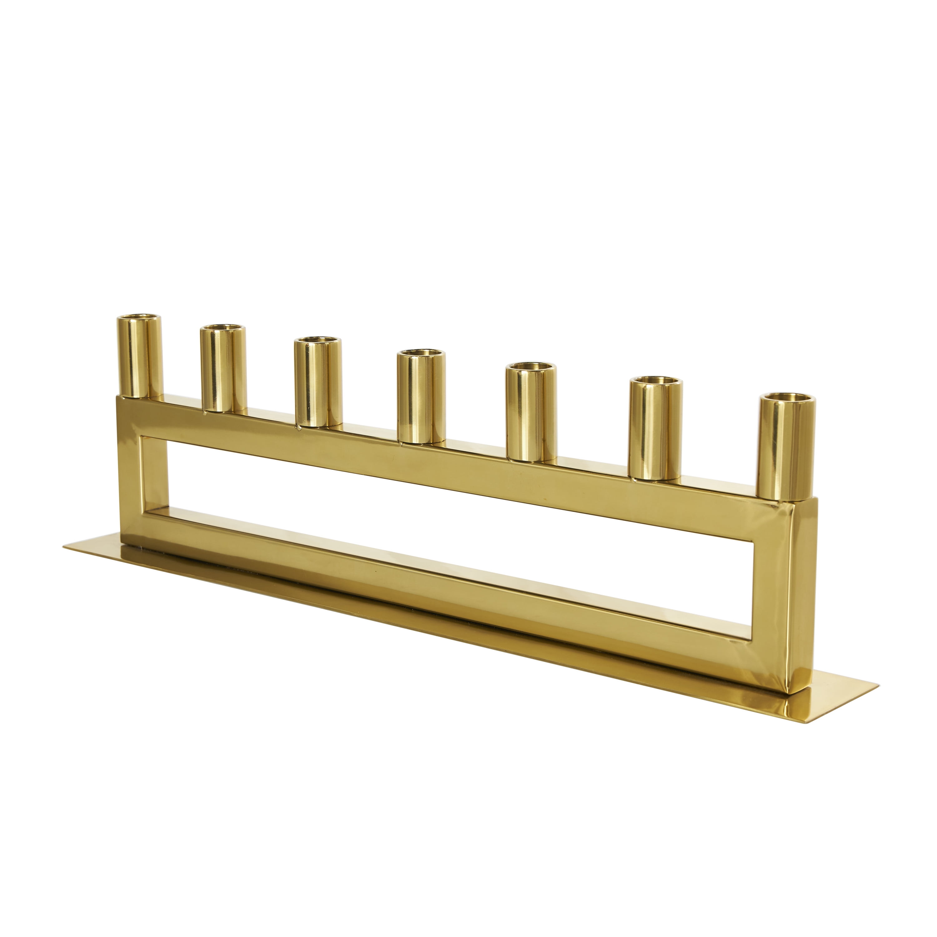 DecMode 7 Holder Gold Stainless Steel Candelabra with Rectangular Frame