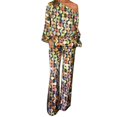 thumbnail image 1 of Conjunto de dos piezas de verano para mujer, conjunto informal de falda con hombros descubiertos y mangas largas tipo farol, traje con estampado de moda para mujer, 1 of 6