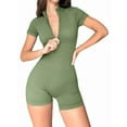 thumbnail image 2 of Women Rompers Ribbed Short Sleeve Zip Front Stretch Tummy Control Yoga Workout Rompers Green M, 2 of 8