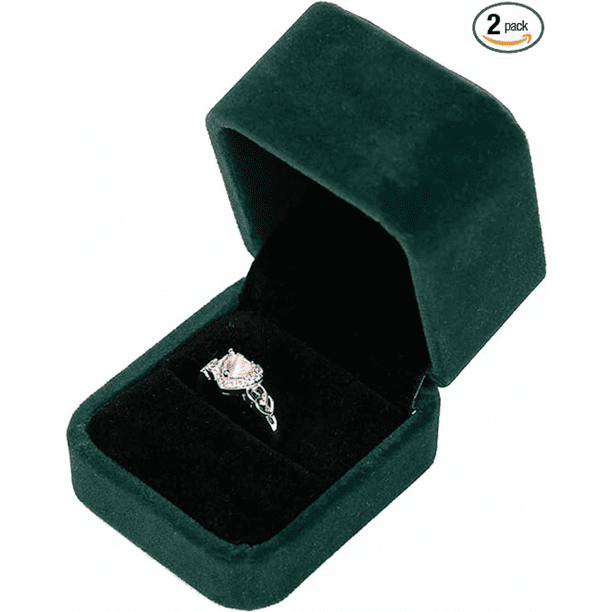 Paquete de 2 cajas de terciopelo para anillos, estuche para joyas con colgante y pendientes, cajas de regalo para pendientes y anillos, expositor de joyas (verde oscuro) 6,4*5,2*3,6 CM