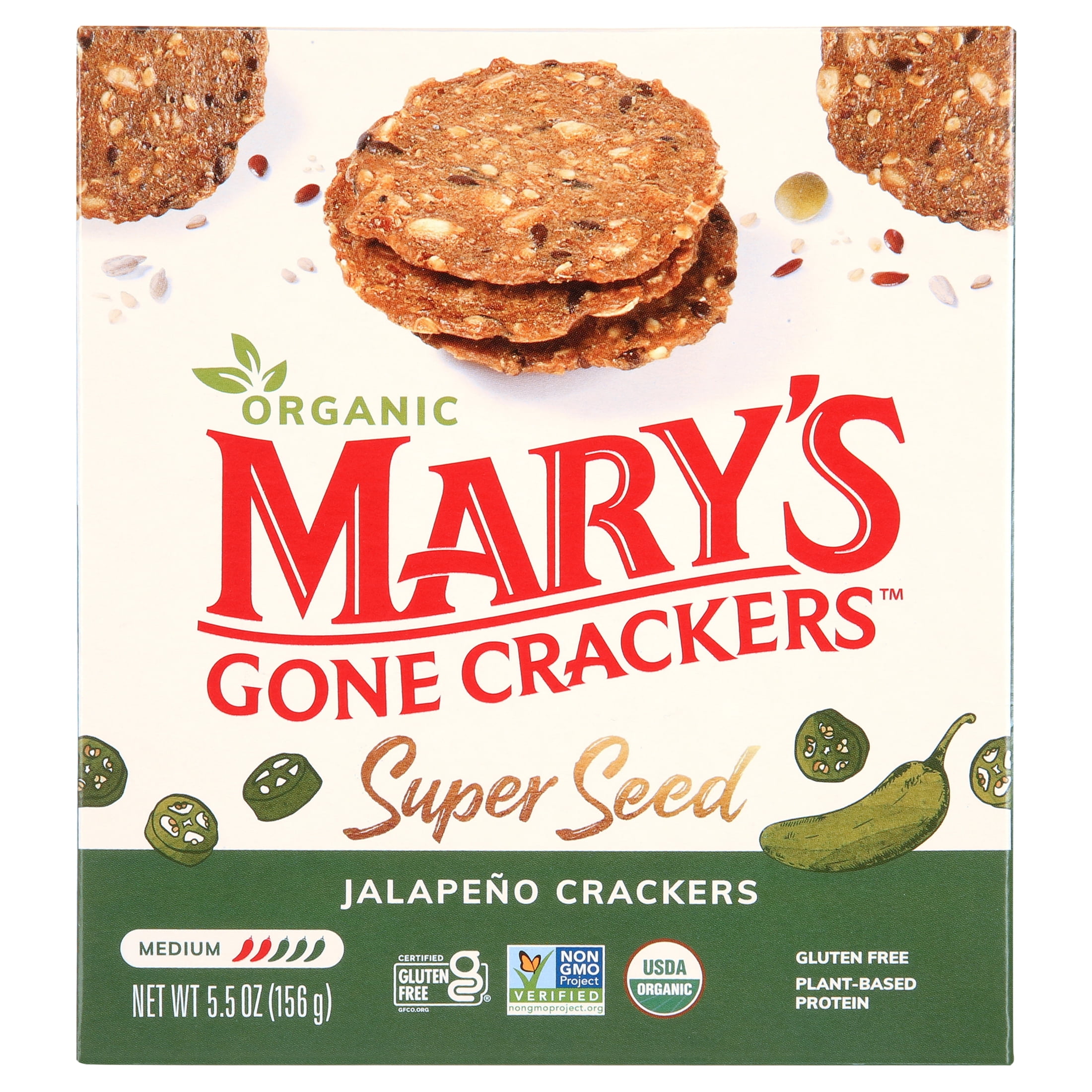 (3 pack) Mary’s Gone Crackers Super Seed Organic, Gluten Free Jalapeño Crackers, 5.5 oz