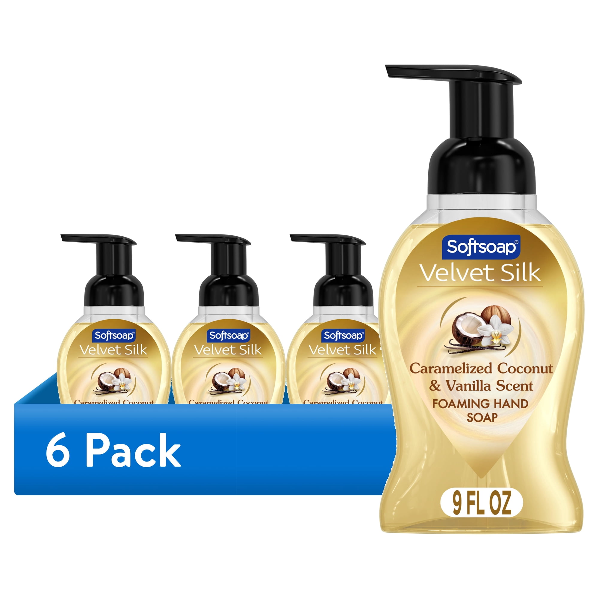 (6 pack) Softsoap Velvet Silk Foaming Liquid Hand Soap, Caramelized Coconut & Vanilla Scent, 9 fl oz