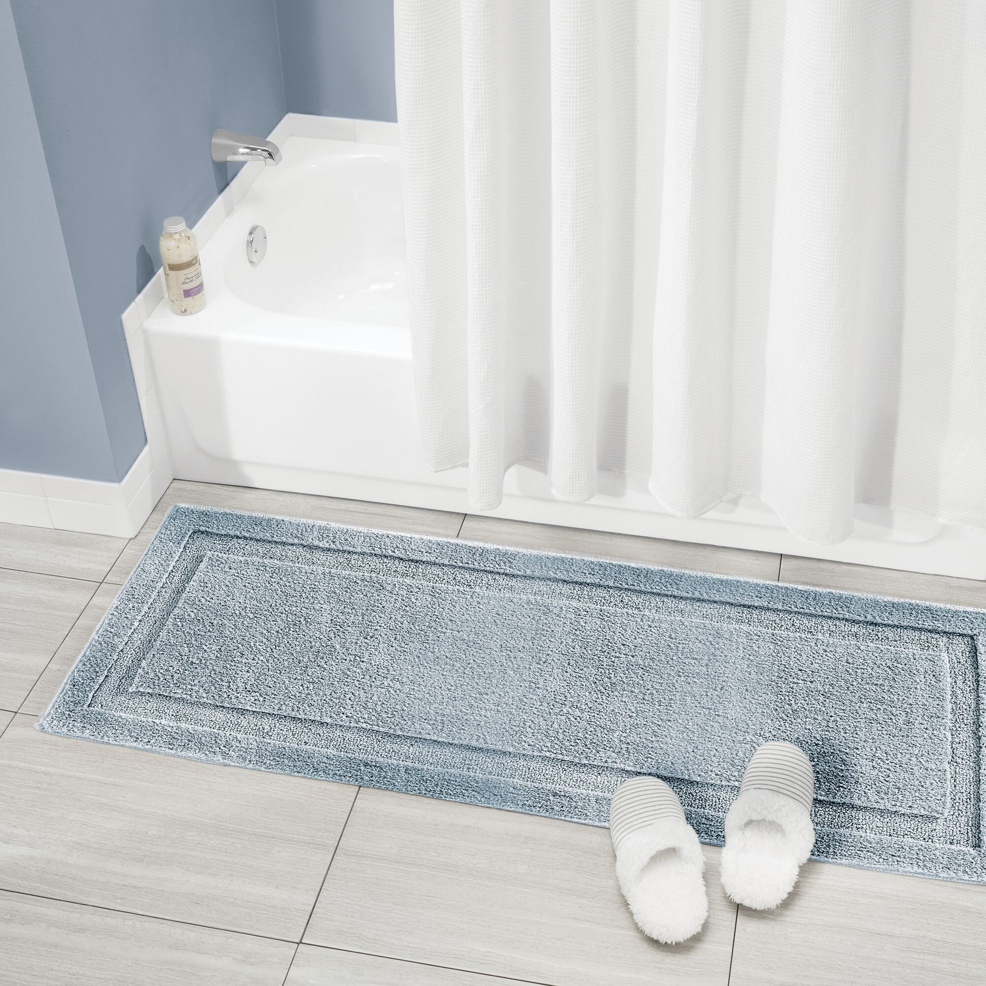 mDesign Microfiber Bath Mats - 3 Piece Bathroom Rugs - Set of 3 - Water Blue