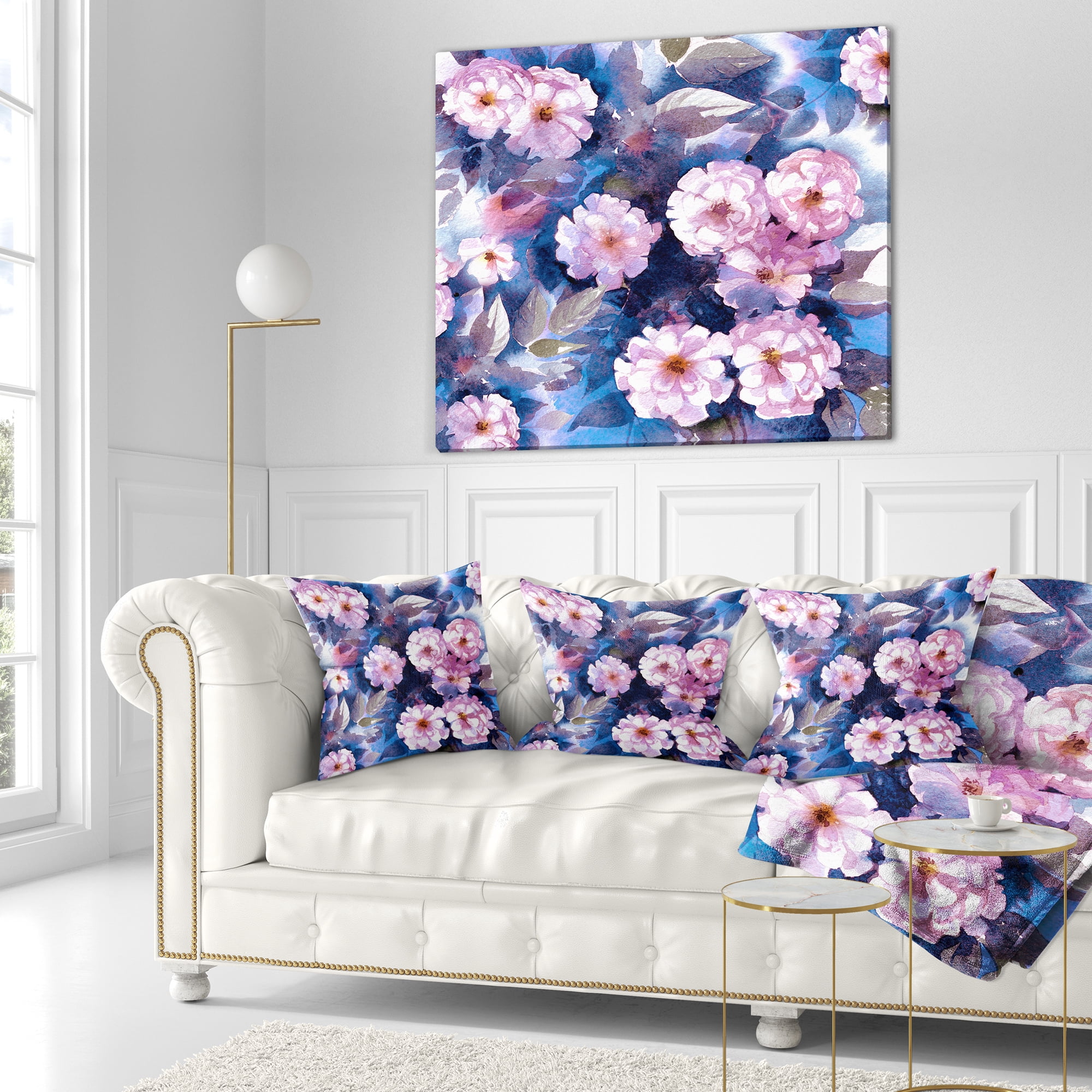 Designart White Briar in Classical Style - Floral Throw Pillow - 18x18