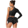 thumbnail image 4 of iiniim Women's Lyrical Jazz Dance Outfits One Shoulder Crop Top with Feather Briefs Skirt Dancewear Black L, 4 of 7