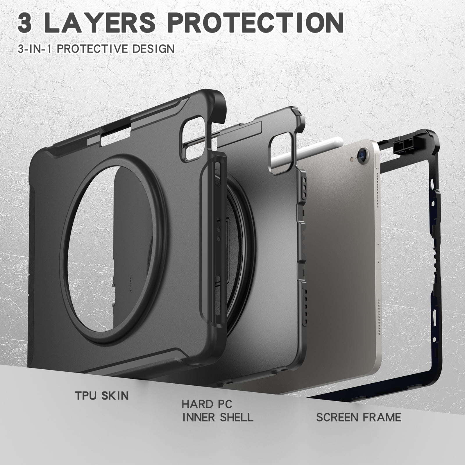 For iPad Air 11 Inch 2026/2025/2024 Case with Pencil Holder, Military Grade Shockproof Kickstand Handle Strap Anti-Scratch Kids Friendly Bumper Tablet Case Cover for Apple iPad Air 11" M4 M3 M2
