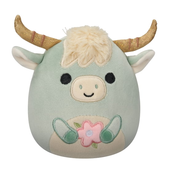 Squishmallows Official 5 inch Armie the Pale Blue Bison With Pink Flower - Child's Ultra Soft Plush Toy