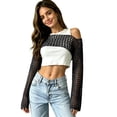 thumbnail image 6 of Lumtrix Crop Crochet Tops for Women Hollow Out Long Sleeve Bolero Shrug See Through Sweater Casual Bikini Beach Cover Up Black S, 6 of 6