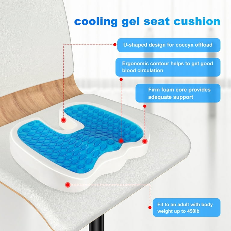 Memory Foam Seat Cushion for Office Chair - Cooling Gel Butt Pillow