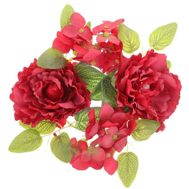 GOOHOCHY Corona de vela de peonía Artificial de escritorio, anillo de corona de vela de flor de peonía roja para boda