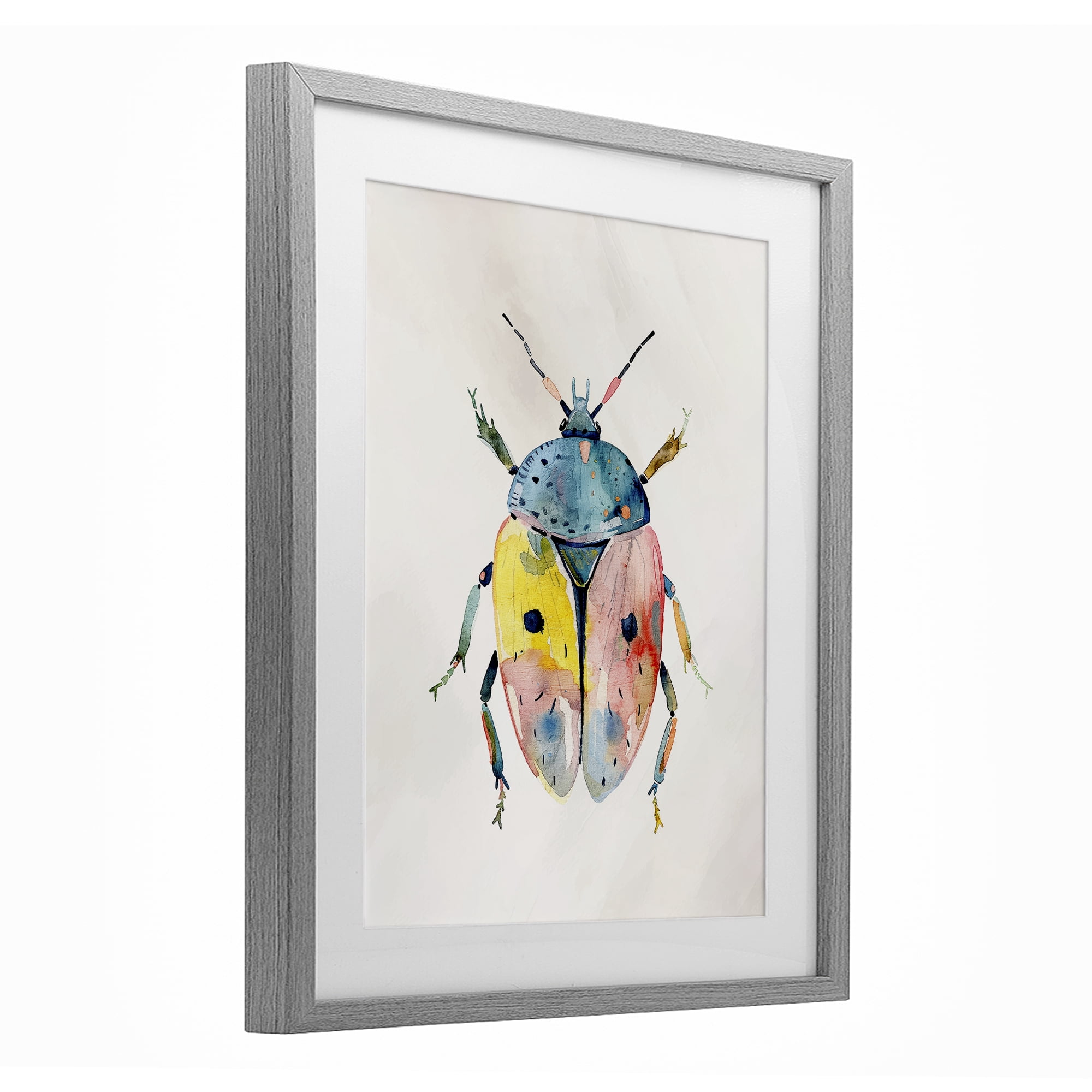 Stupell Industries Whimsical Boho Beetle Gray Framed Print Under Glass, design by Kim Allen