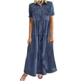 thumbnail image 5 of Frostluinai Women Summer Short Sleeve Loose Plain Maxi Dresses Denim Shirt Dress Casual Long Dresses,, 5 of 5