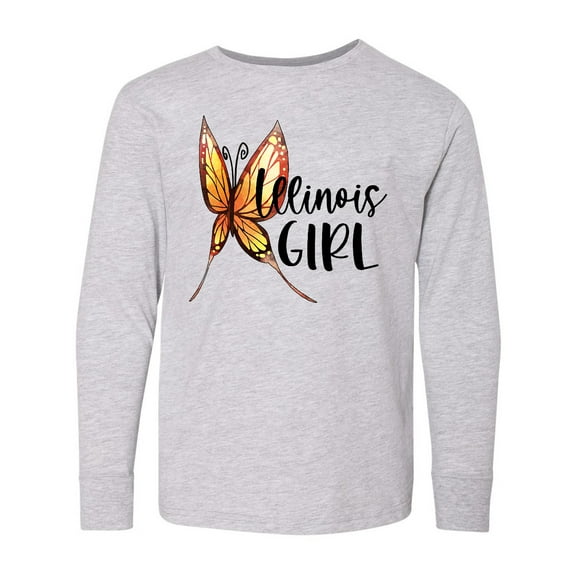 Inktastic Illinois Girl- Butterfly Long Sleeve Youth T-Shirt
